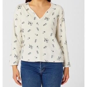 Y2K Floral Long Sleeve Top XL – Vintage 90s/2000s‎ Stretch Rib Knit Tee